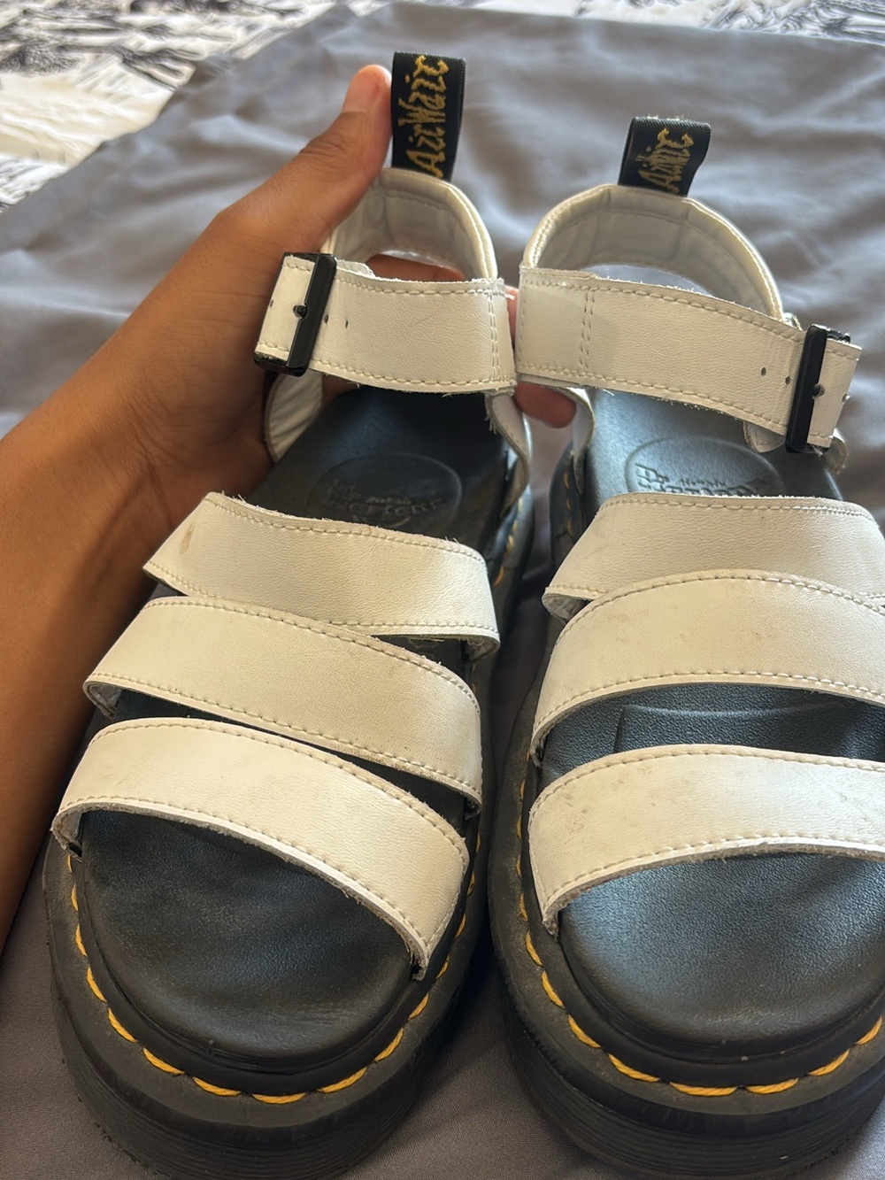 Dr. Martens White Triple-Strap Sandals with Black Soles